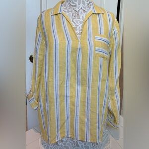 J. Jill Love Linen size L women’s long or 3/4 length sleeve yellow blue white